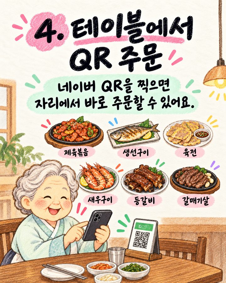 테이블 QR로 주문하는 외할머니 그림